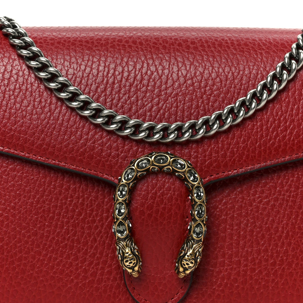 Gucci Calfskin Mini Dionysus Chain Wallet Hibiscus Red