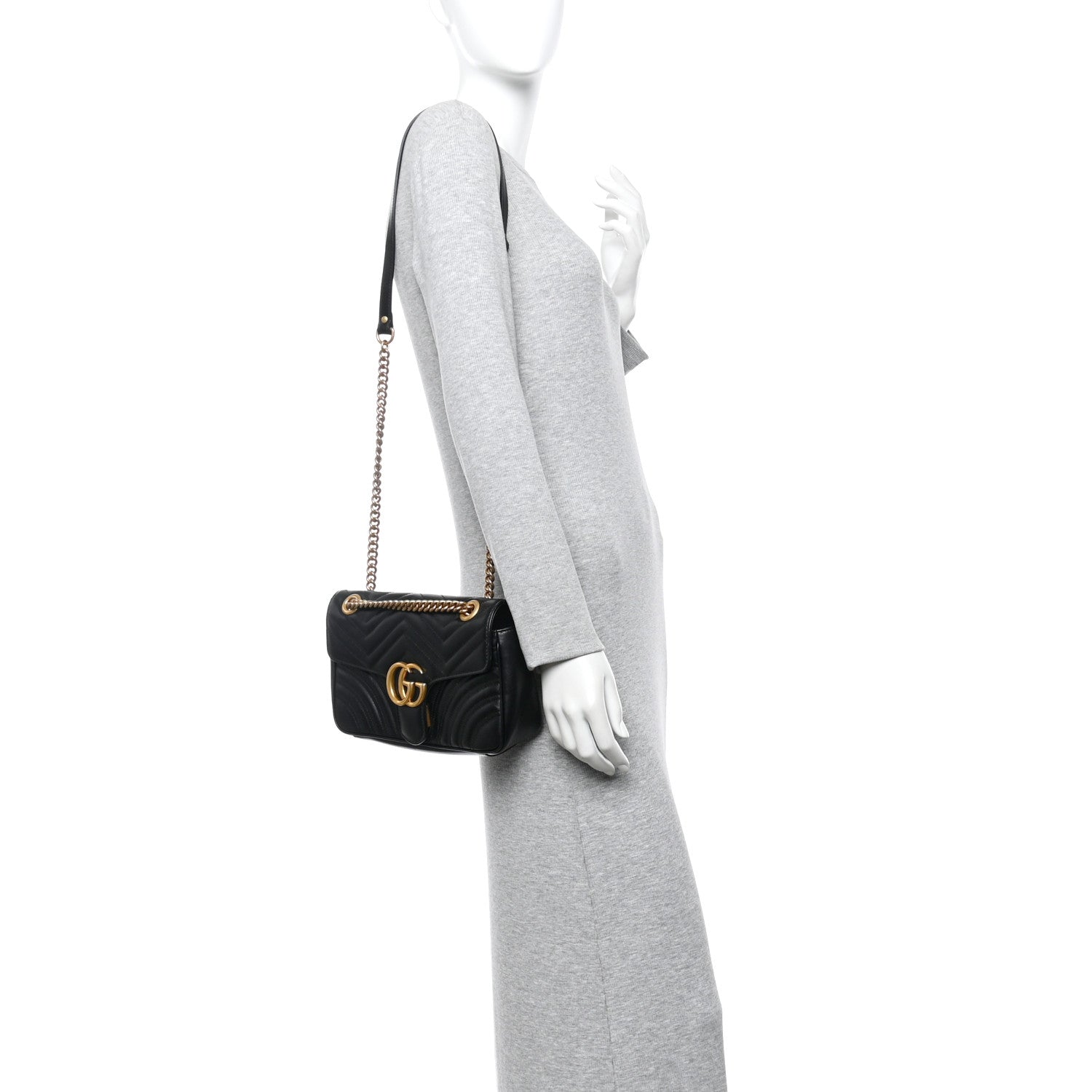 Gucci Calfskin Matelasse Small GG Marmont Shoulder Bag Black