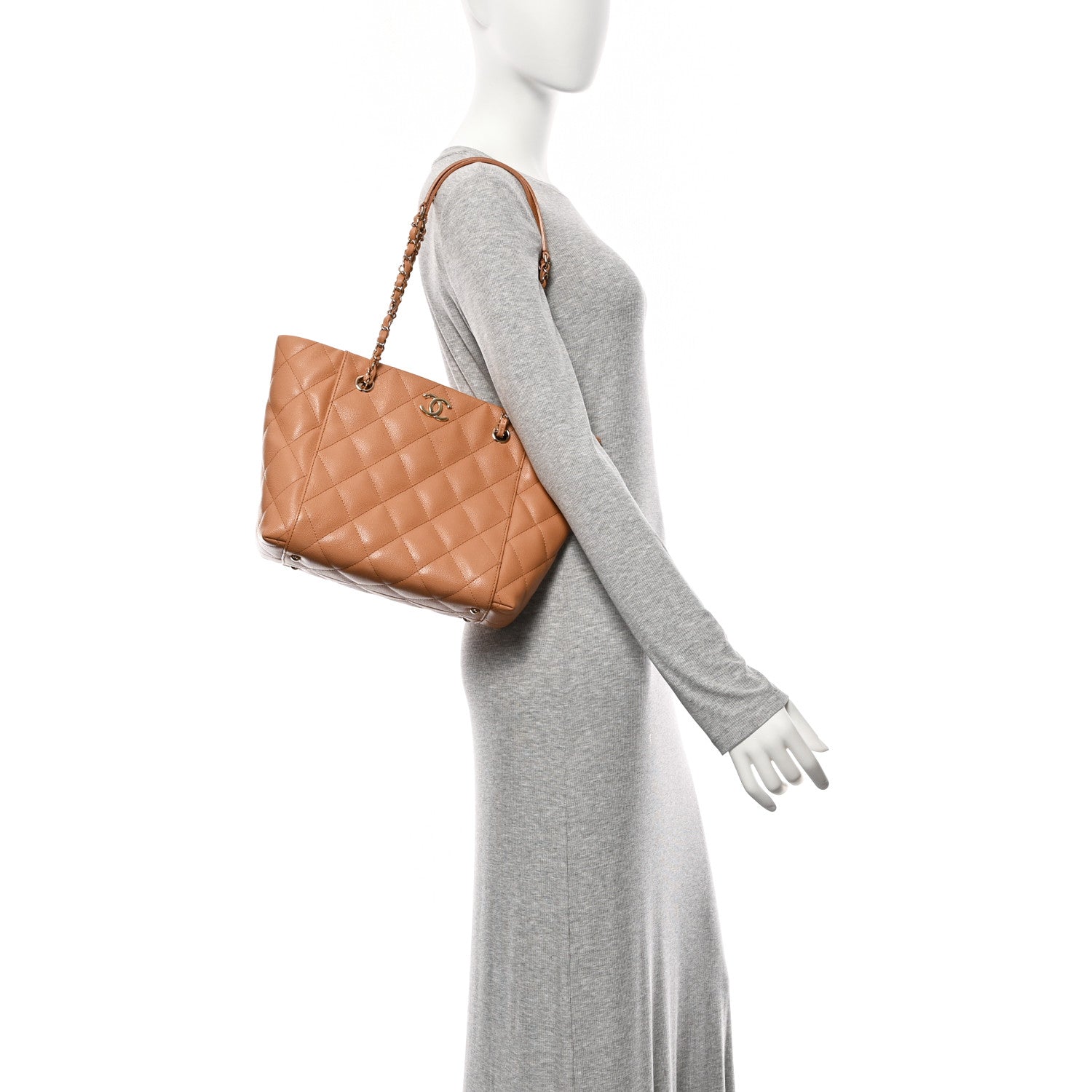 Chanel Caviar Quilted Small Shopping Tote Dark Beige