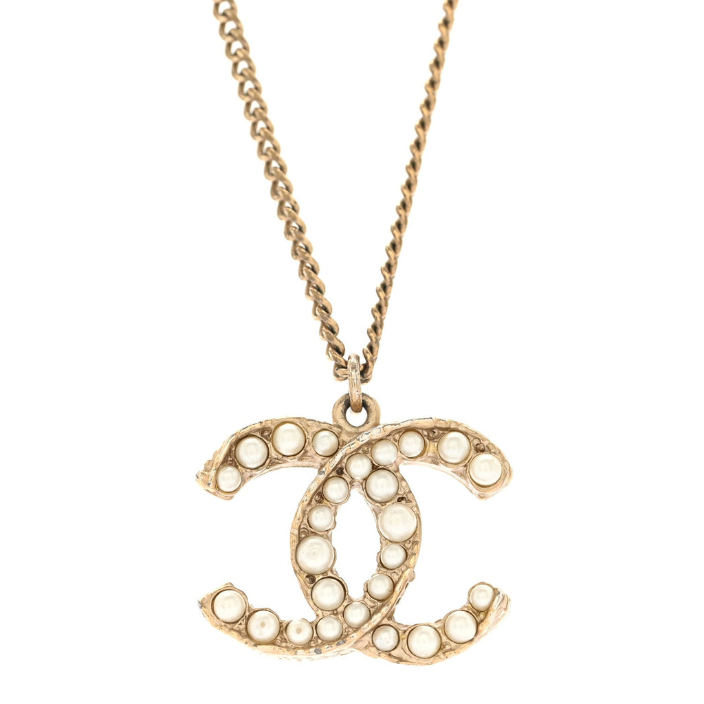 Pearl CC Pendant Necklace Light Gold