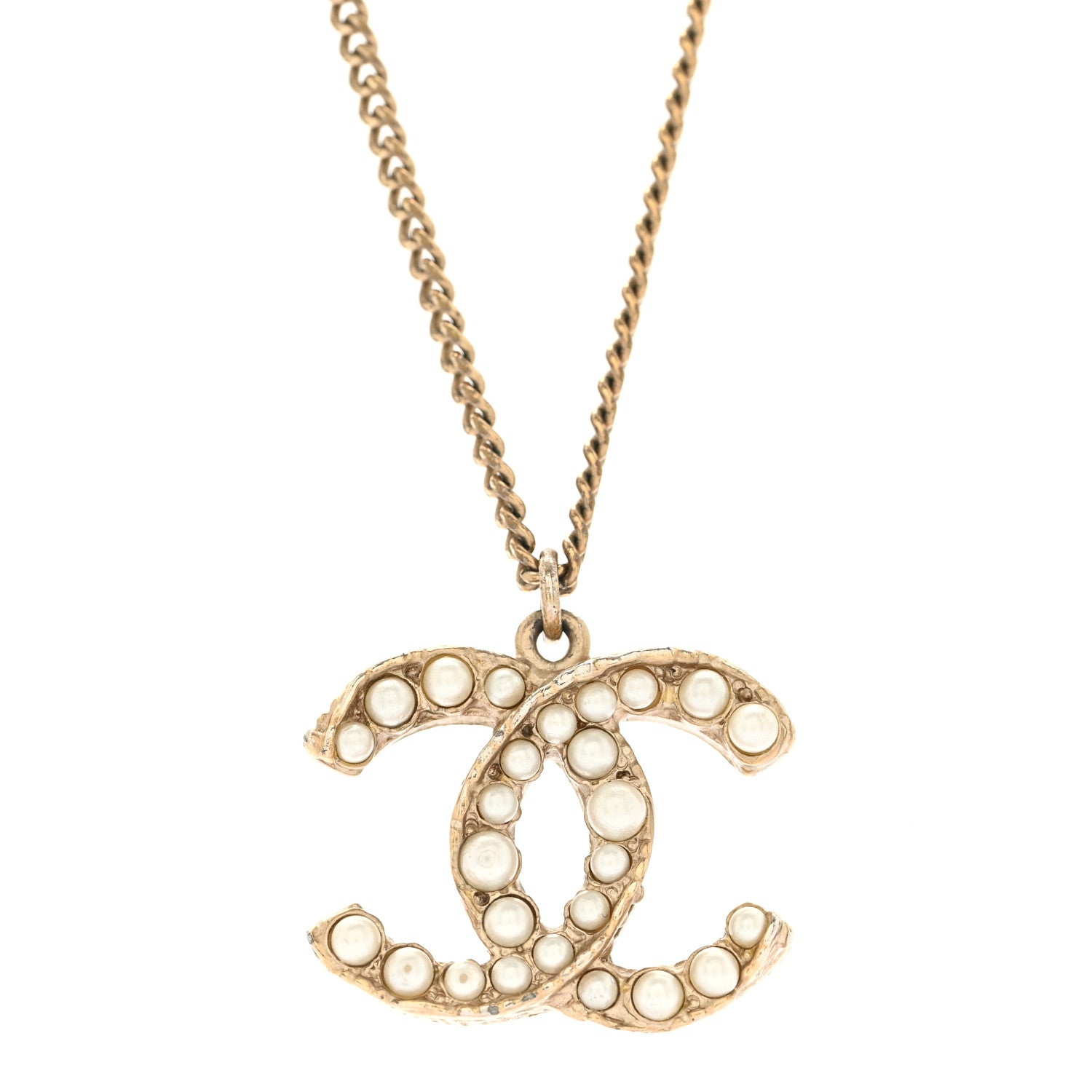Pearl CC Pendant Necklace Light Gold