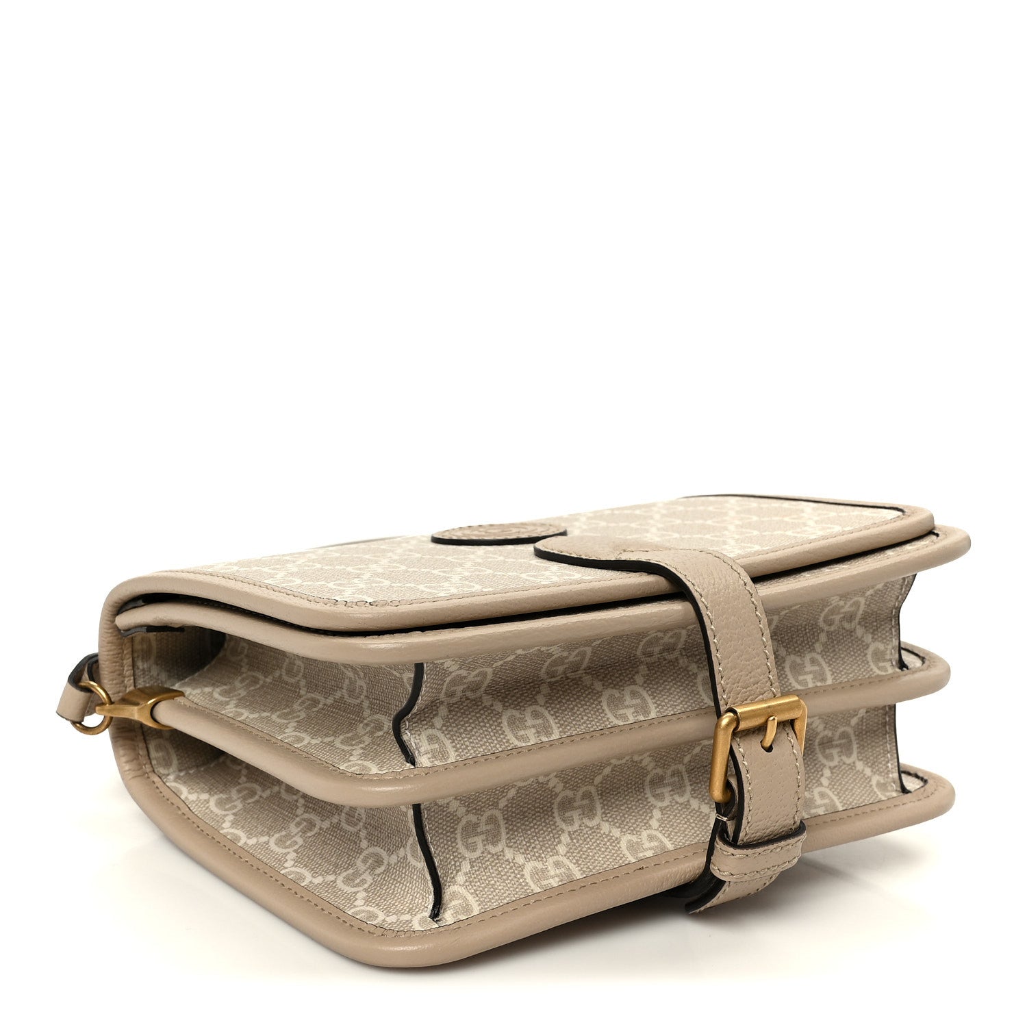 Gucci GG Supreme Monogram Textured Dollar Calfskin Mini Retro Interlocking G Flap Shoulder Bag Beige Mystic White Oatmeal