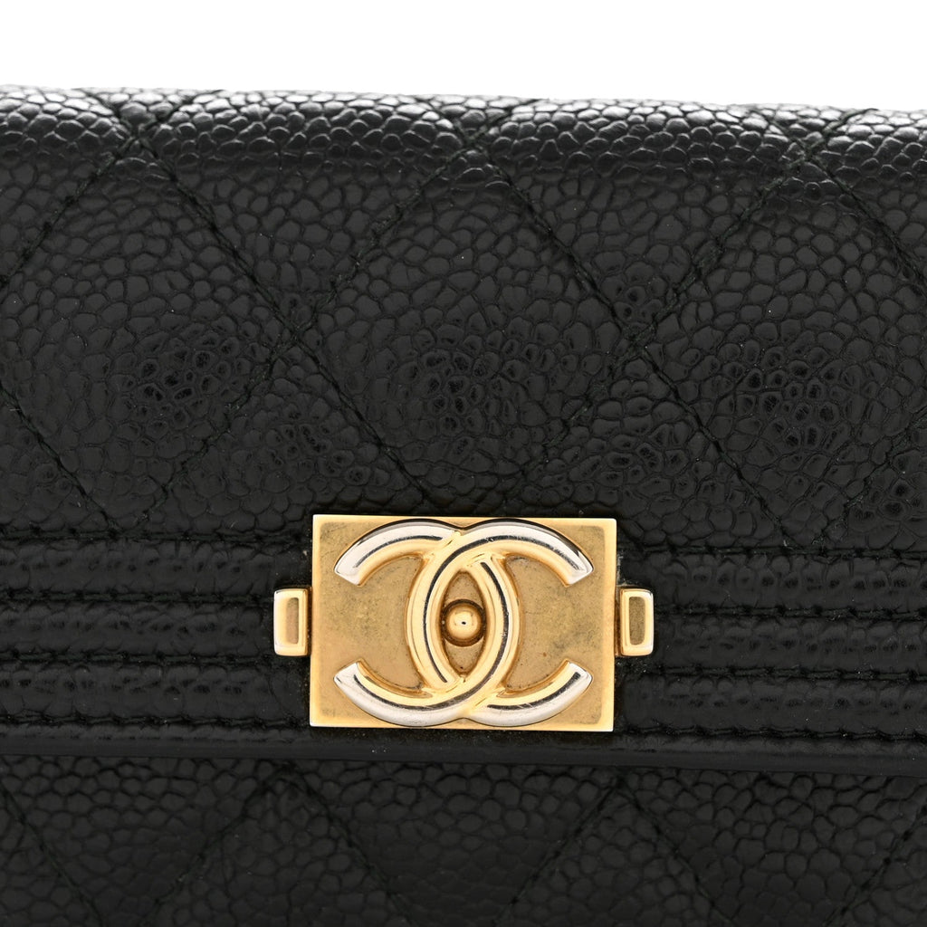 Caviar Quilted Boy Flap Card Holder Black