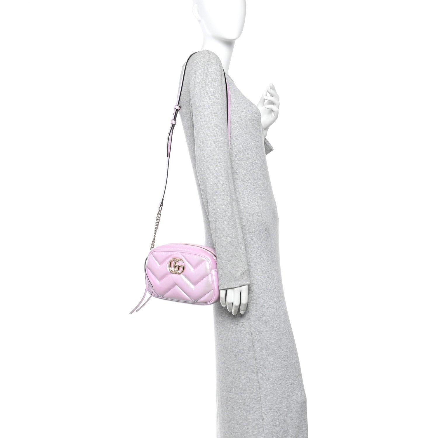 Gucci Iridescent Nappa Chevron Matelasse Small GG Marmont Chain Shoulder Bag Iridescent Escape Pink