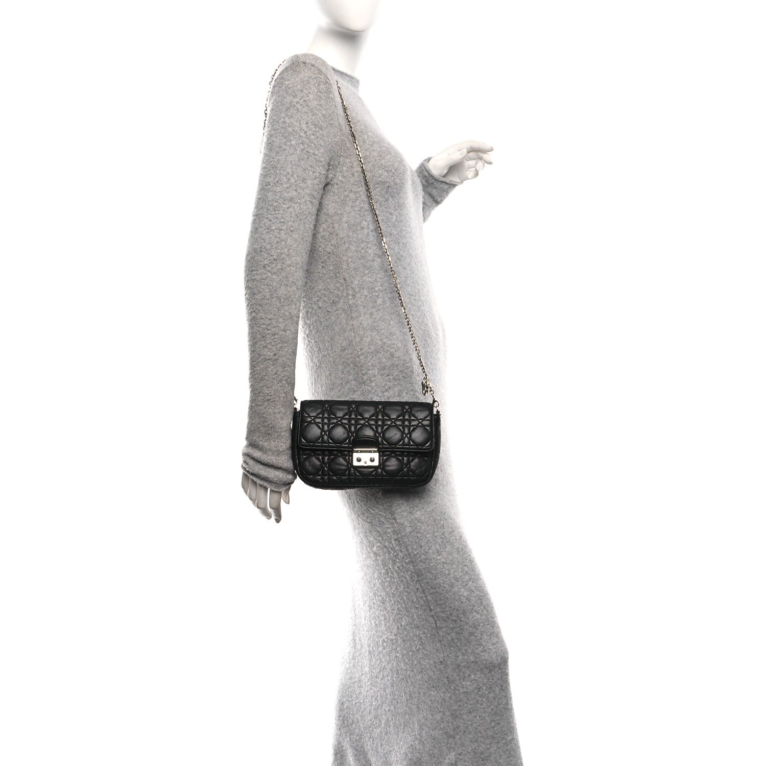 Christian Dior Lambskin Cannage Miss Dior Promenade Pouch Black