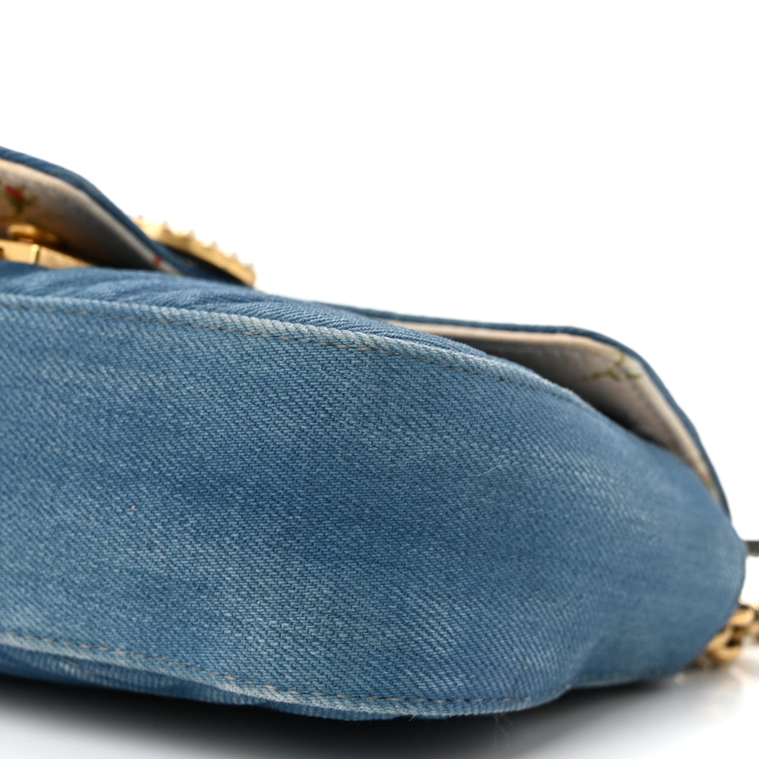 Gucci Denim Matelasse Mini Pearly GG Marmont Shoulder Bag Blue