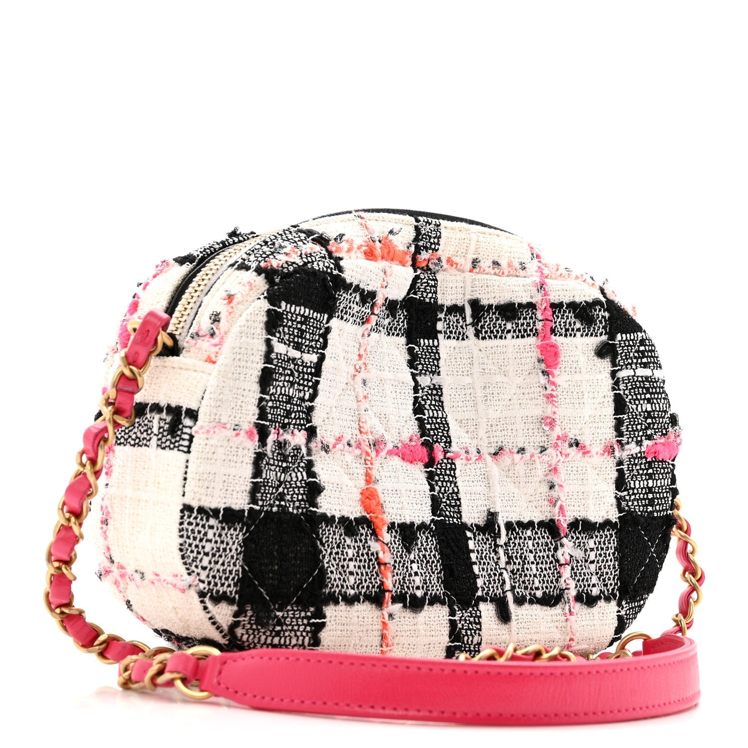 Chanel Tweed Lambskin Quilted Coco Midnight Camera Case White Black Multicolor