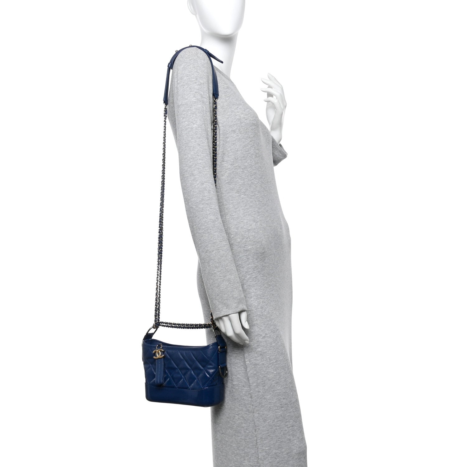 Chanel Patent Goatskin Quilted Small Gabrielle Hobo Blue