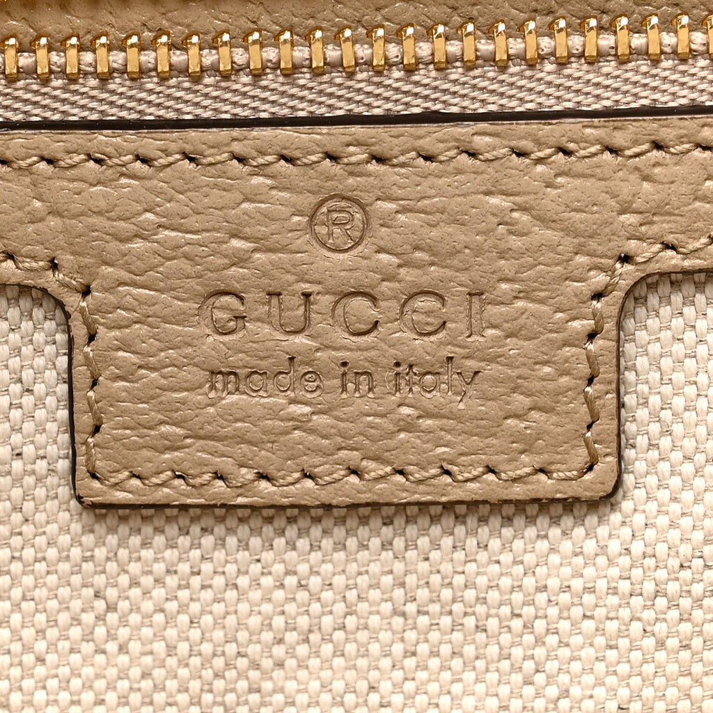Gucci GG Supreme Monogram Textured Dollar Calfskin Web Medium Ophidia Shopping Tote Beige Mystic White Oatmeal