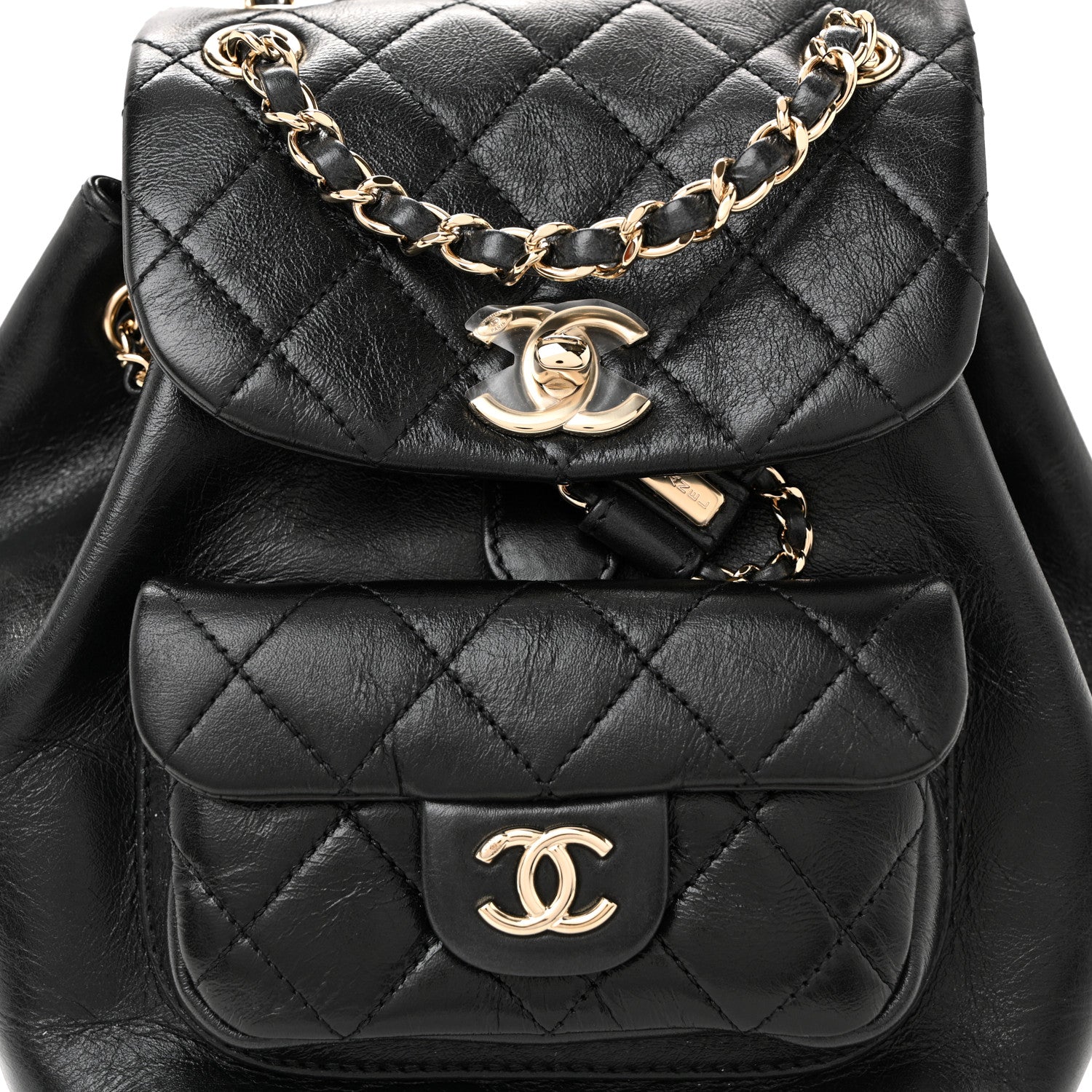 Chanel Glazed Aged Calfskin Quilted Small Duma Drawstring Backpack Black