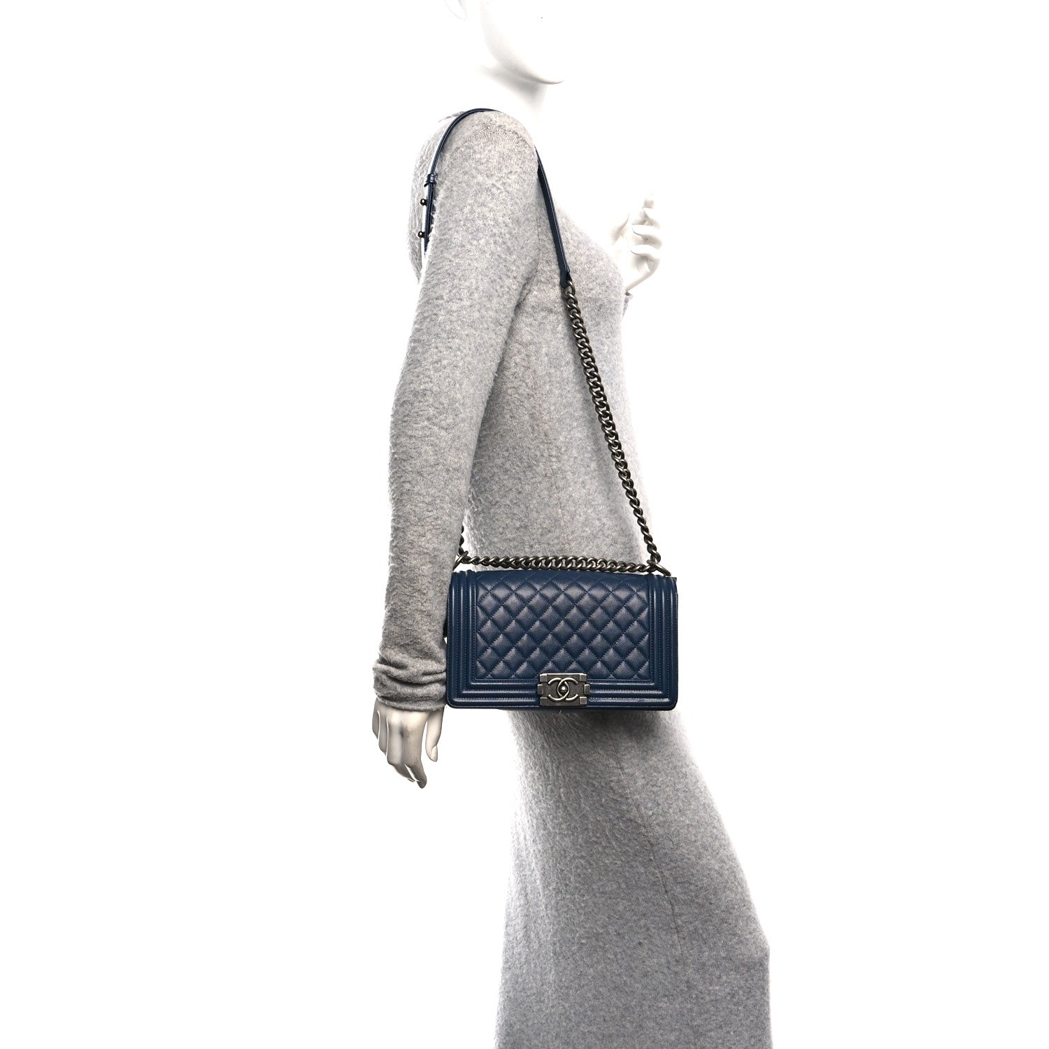 Chanel Caviar Quilted Medium Boy Flap Dark Navy Blue