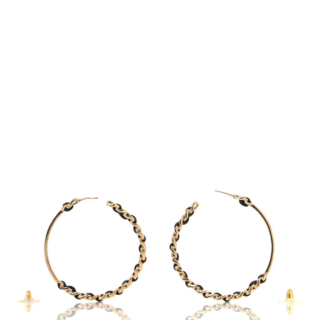 Metal Lambskin Crystal Sergeant Chanel Hoop Earrings Gold