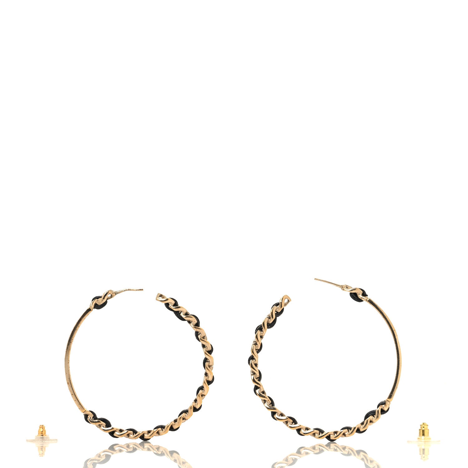 Metal Lambskin Crystal Sergeant Chanel Hoop Earrings Gold