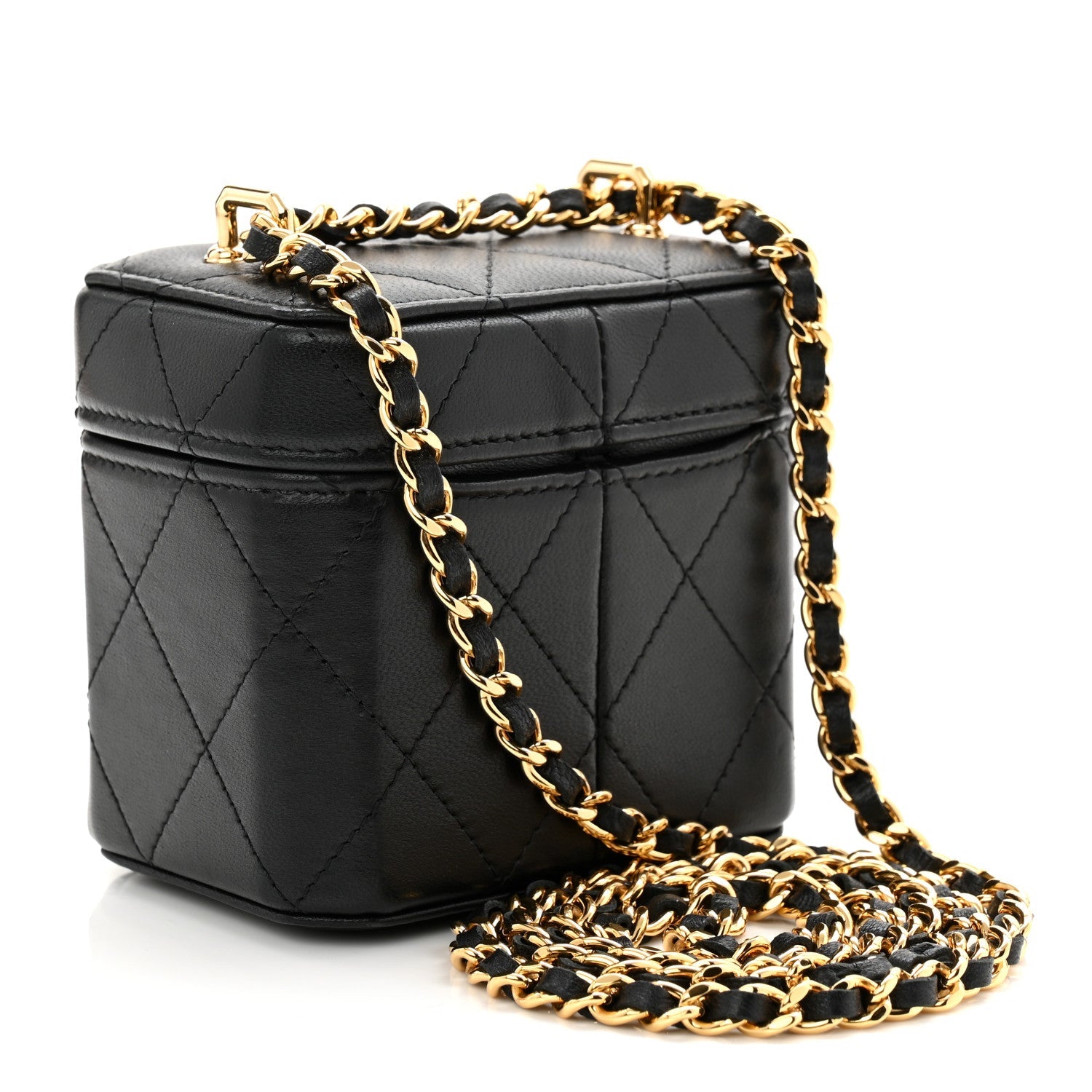 Chanel Lambskin Quilted Vanity Clutch With Chain  Black