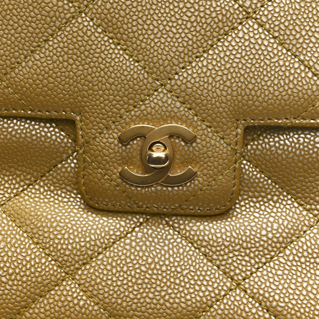 Chanel Metallic Caviar Quilted Medium Single Flap Beige