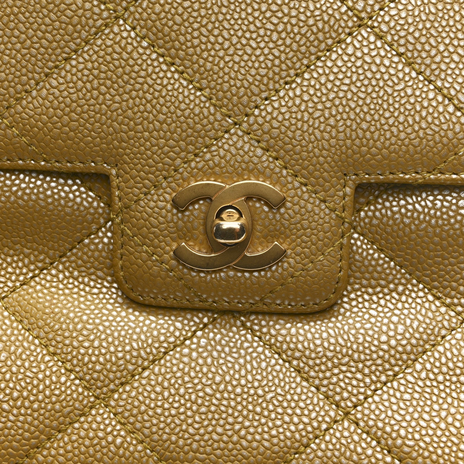 Chanel Metallic Caviar Quilted Medium Single Flap Beige