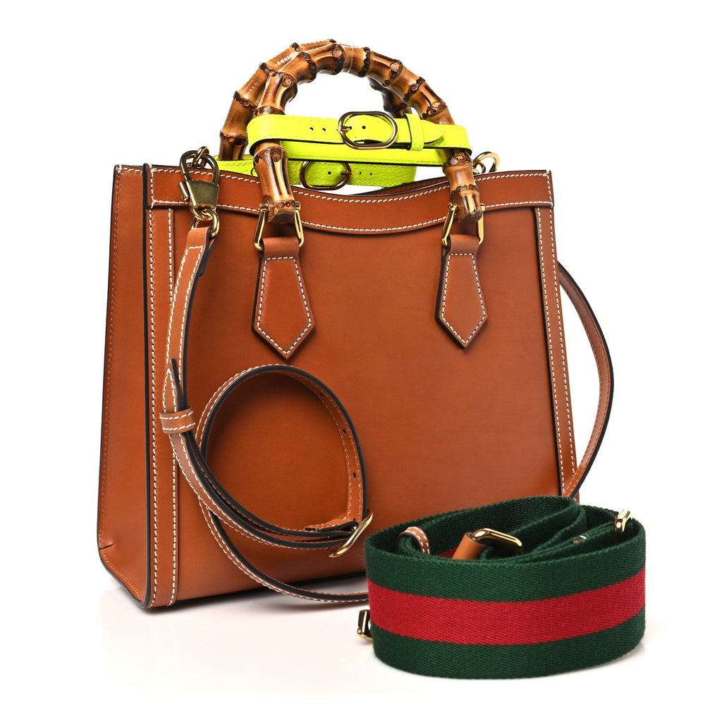 Gucci Calfskin Web Small Diana Tote Bag Cuir Yellow Fluo