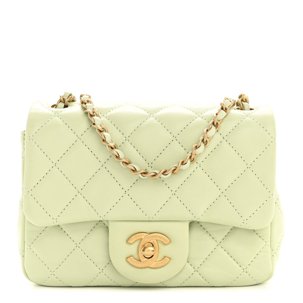 Chanel Lambskin Quilted Mini Pearl Crush Flap Light Green