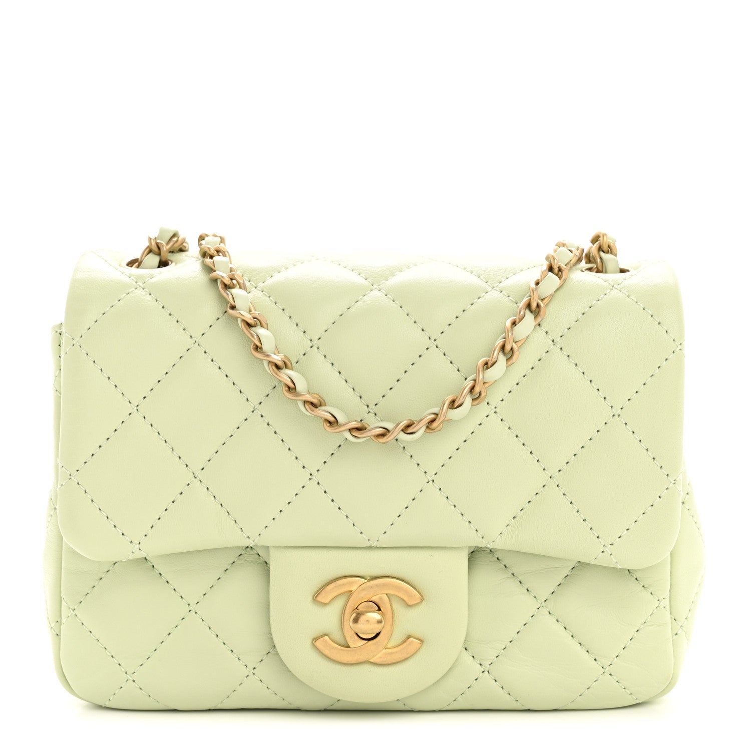 Chanel Lambskin Quilted Mini Pearl Crush Flap Light Green