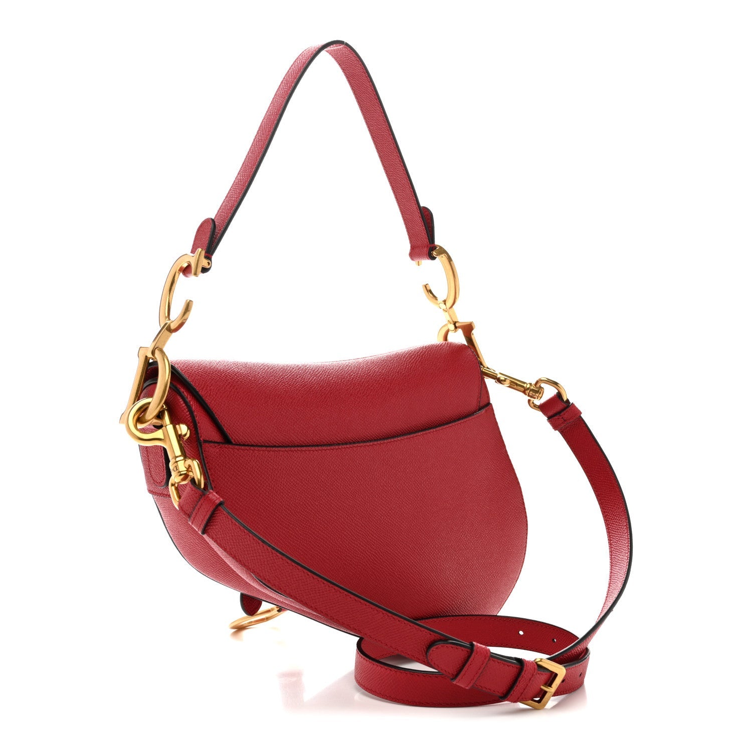 Christian Dior Grained Calfskin Saddle Bag With Strap Cherry Red