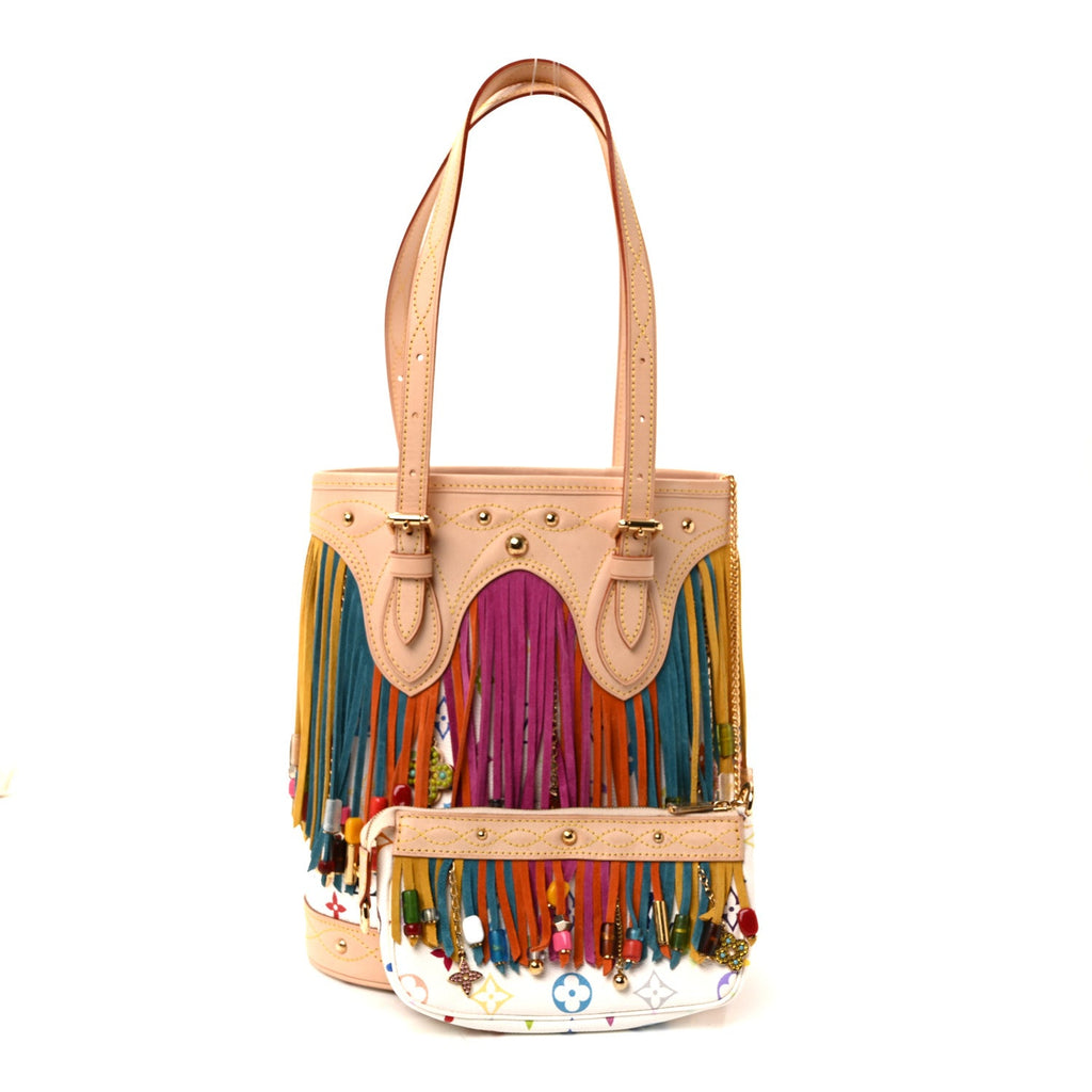 Louis Vuitton Monogram Multicolor Fringe Bucket White
