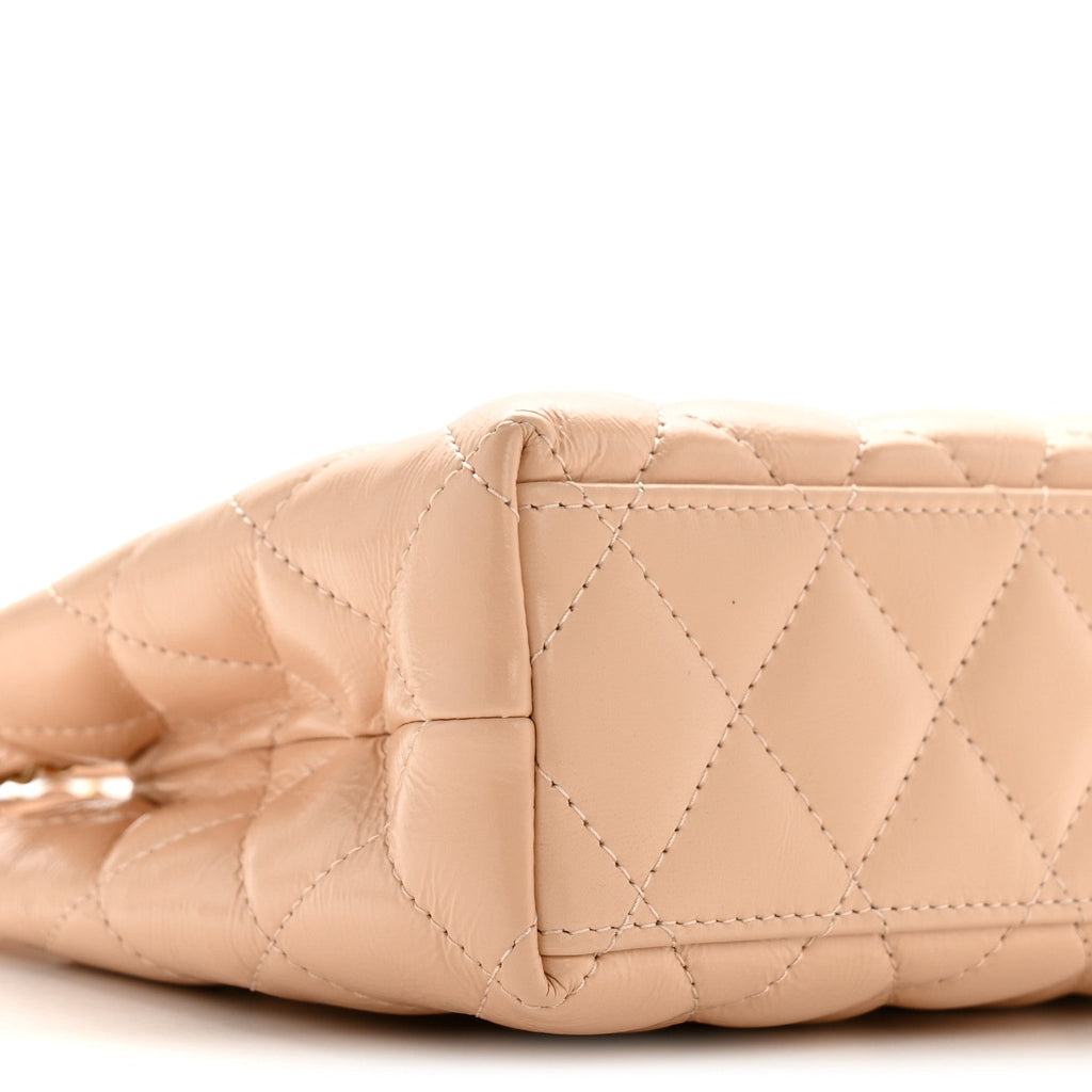 Chanel Shiny Aged Calfskin Quilted Nano Kelly Shopper Beige