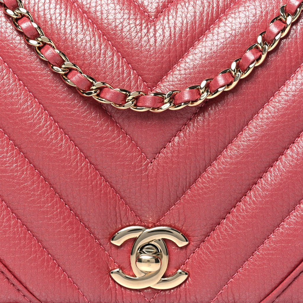 Chanel Calfskin Chevron Quilted Mini Statement Flap Pink