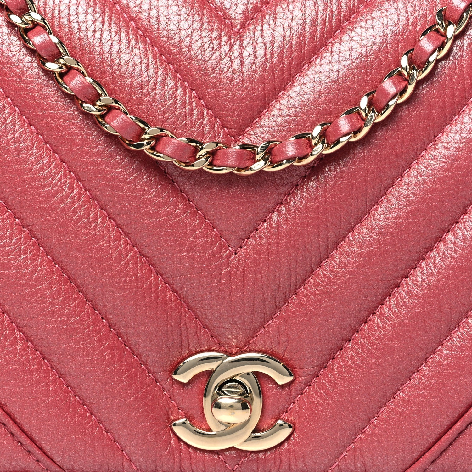 Chanel Calfskin Chevron Quilted Mini Statement Flap Pink