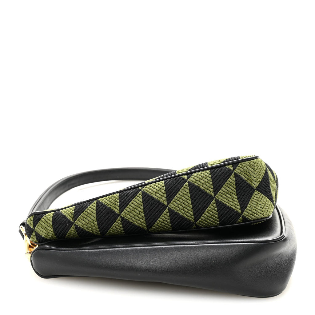 Prada Jacquard Calfskin Triangolo Symbole Embroidered Mini Triangle Double Bag Black Edera