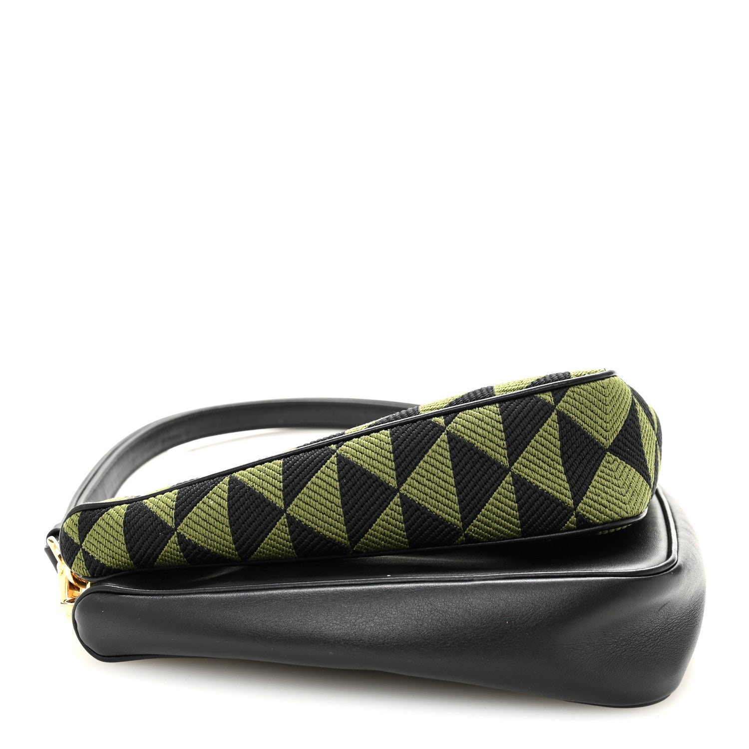 Prada Jacquard Calfskin Triangolo Symbole Embroidered Mini Triangle Double Bag Black Edera