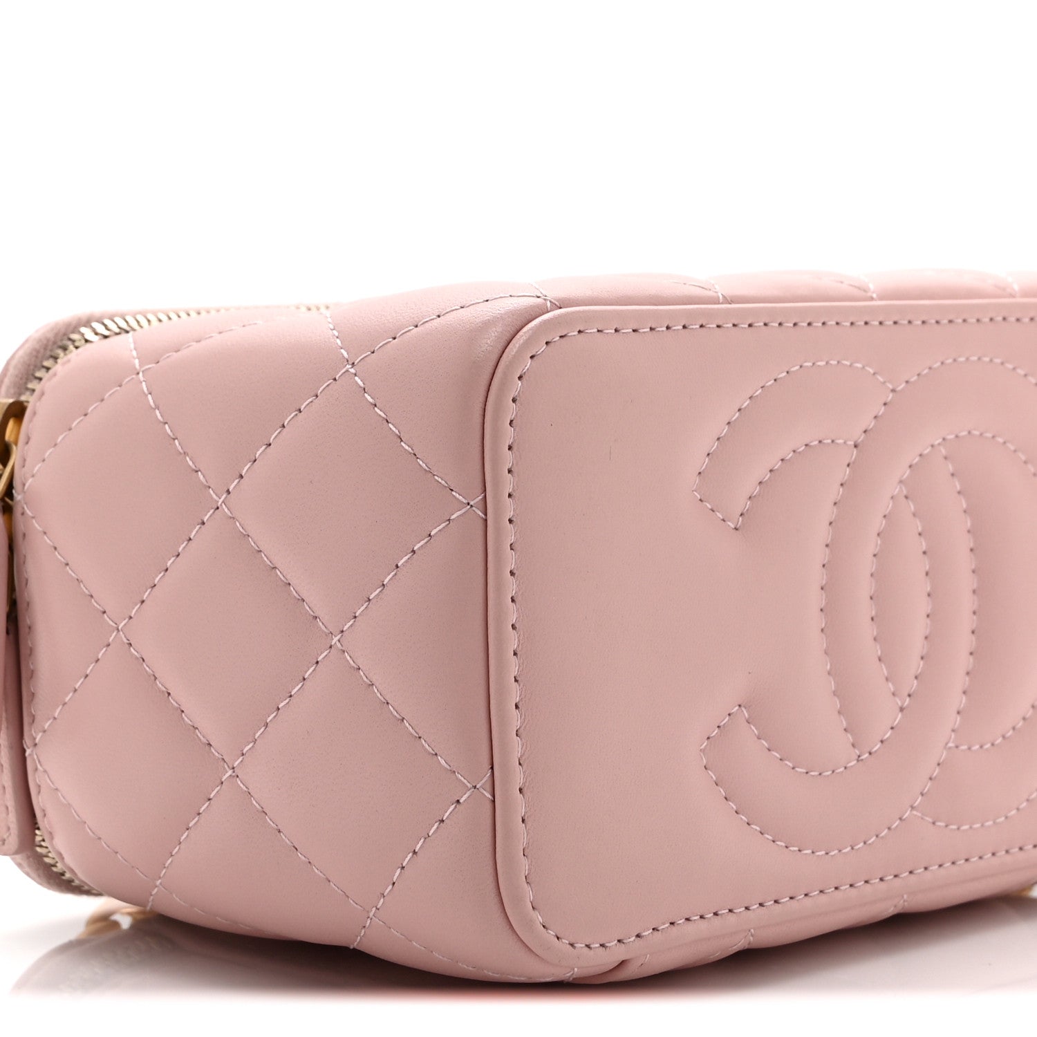 Chanel Caviar Quilted Pearl Enamel Small Vanity Case With Chain Light Pink