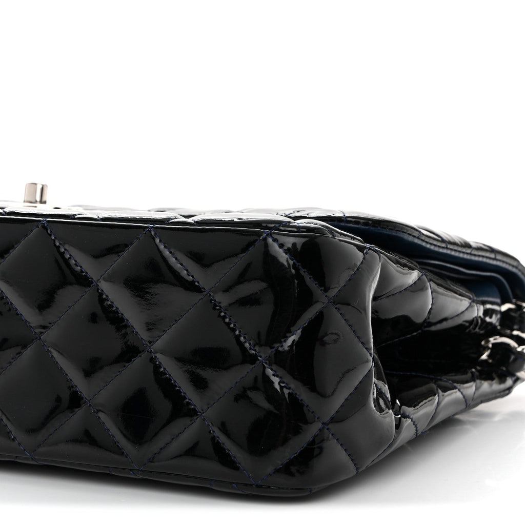 Chanel Patent Quilted Jumbo Double Flap Dark Blue
