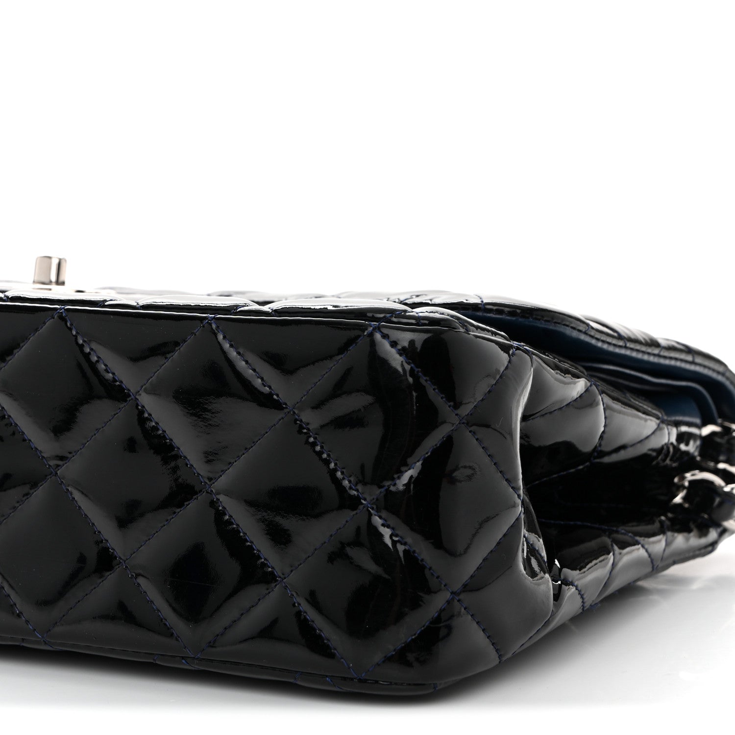 Chanel Patent Quilted Jumbo Double Flap Dark Blue