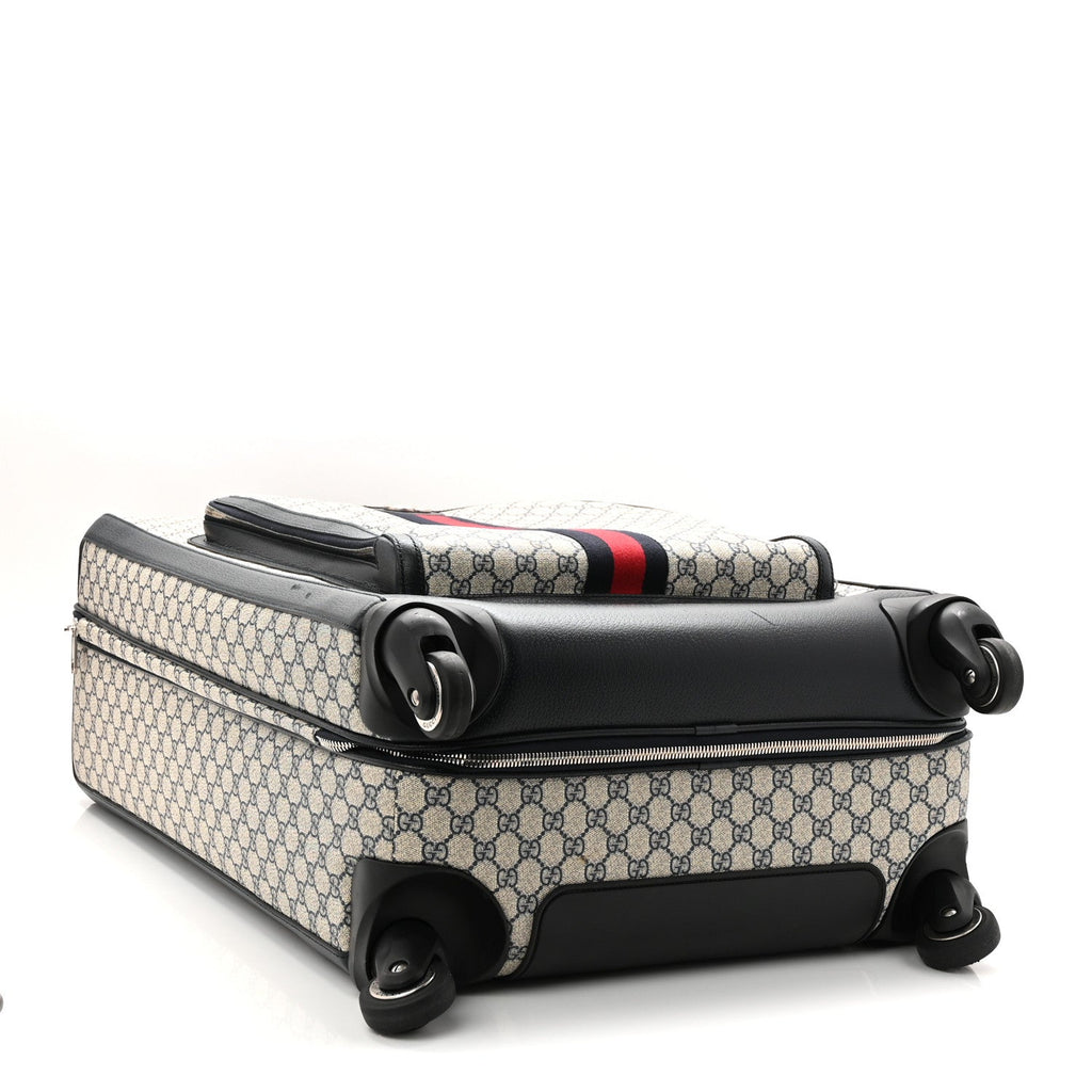 Gucci GG Supreme Monogram Textured Dollar Calfskin Web Large Savoy Trolley Suitcase Beige Blue