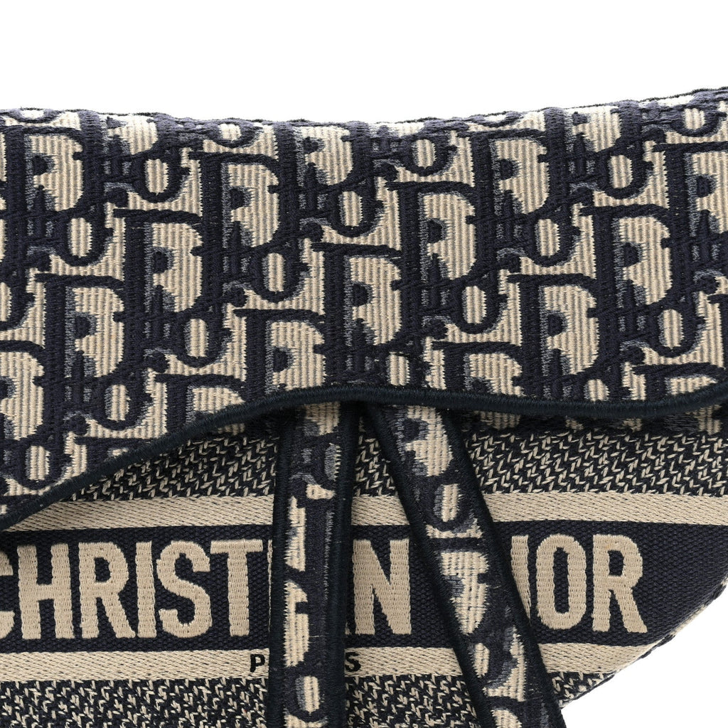 Christian Dior Oblique Embroidered Saddle Bag Blue