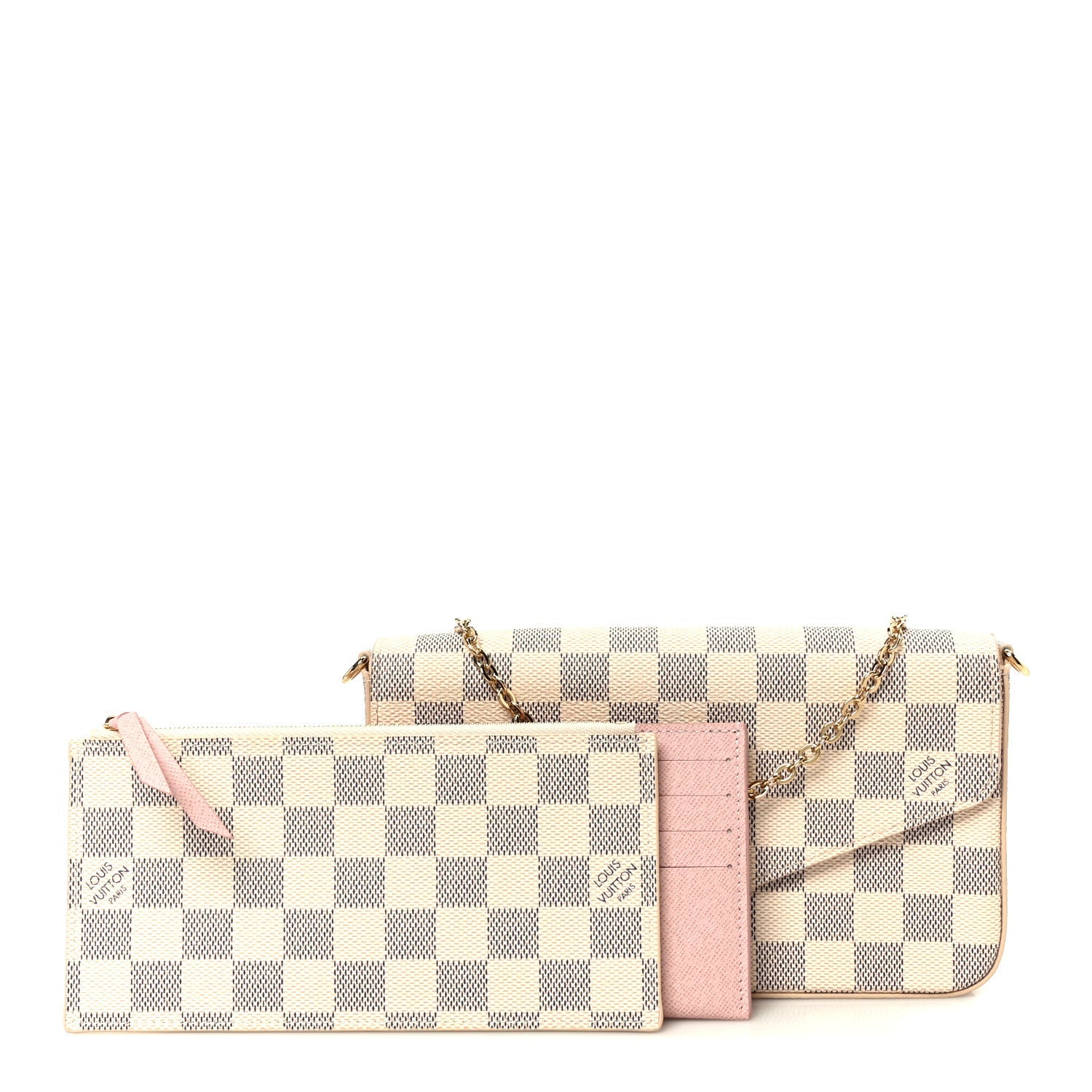 Louis Vuitton Damier Azur Pochette Felicie Chain Wallet Rose Ballerine