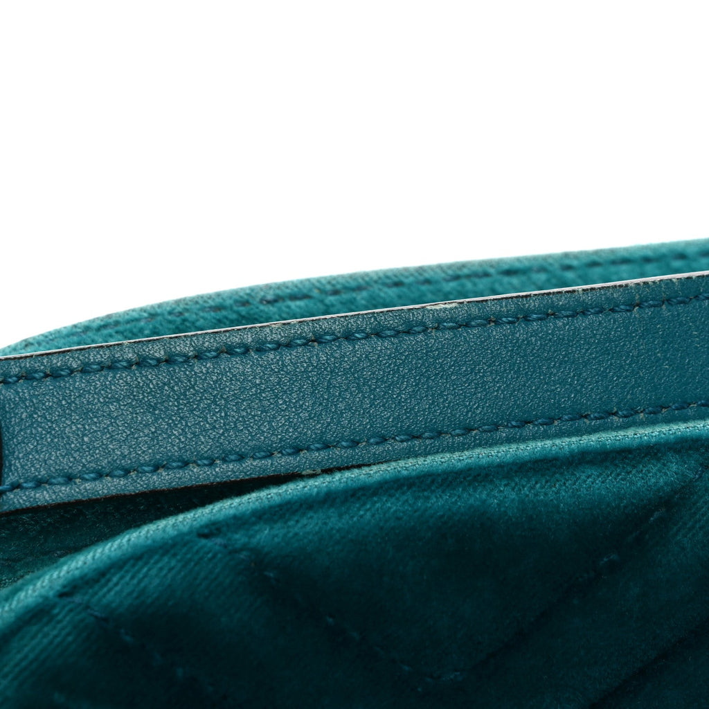 Gucci Velvet Matelasse Small GG Marmont Chain Shoulder Bag Pavone Cyan