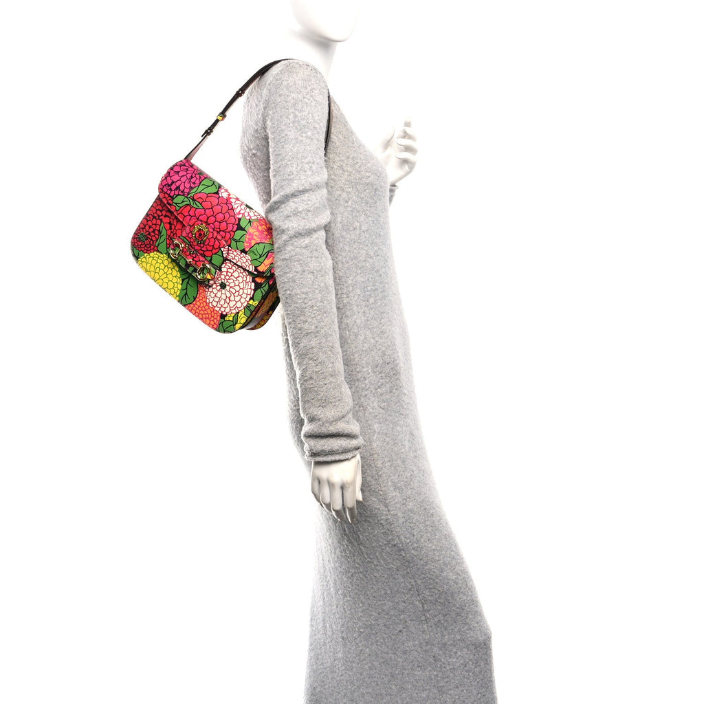 Gucci X KEN SCOTT Textured Calfskin Pomponica Print Horsebit 1955 Shoulder Bag Multicolor Fuxia Pompom