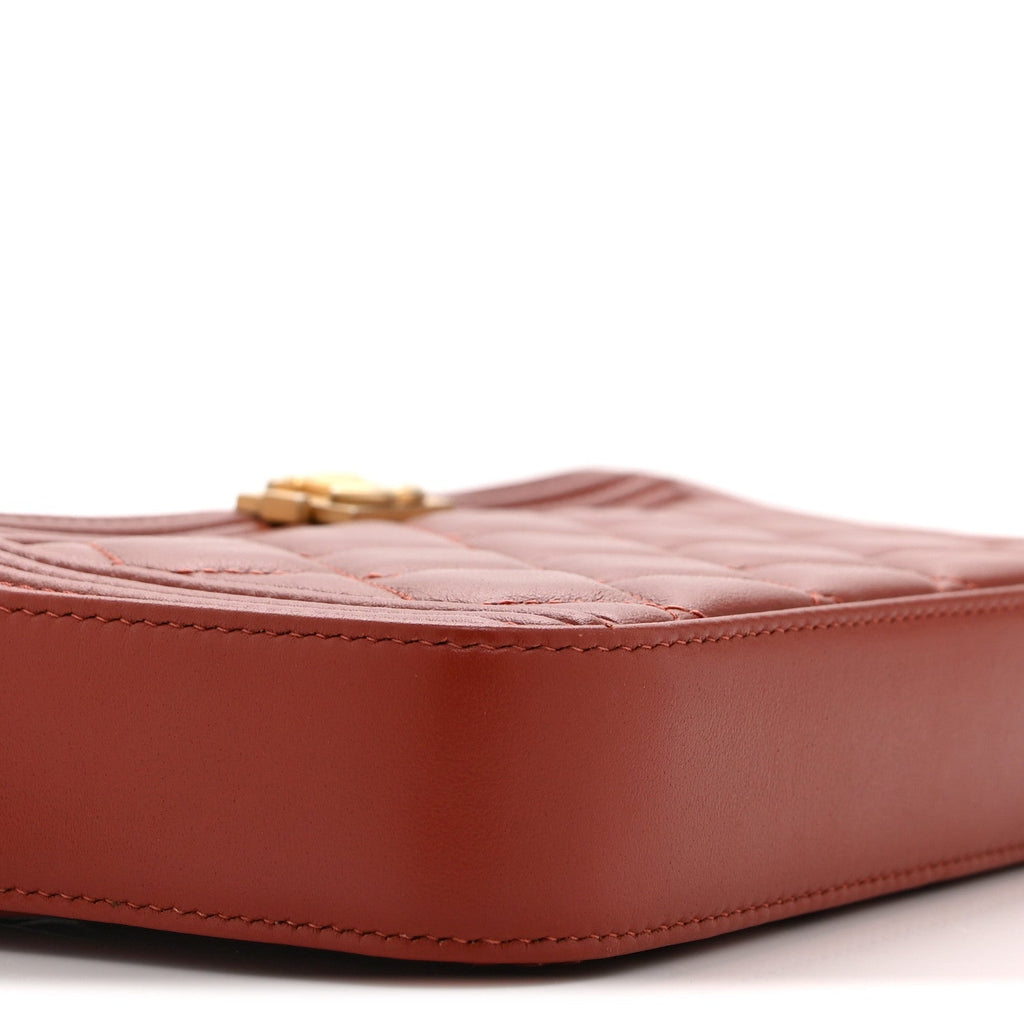 Chanel Lambskin Quilted Small Boy Clutch With Chain Orange