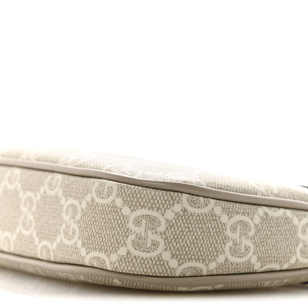 Gucci GG Supreme Monogram Textured Dollar Calfskin Web Mini Ophidia GG Handbag Beige Mystic White Oatmeal