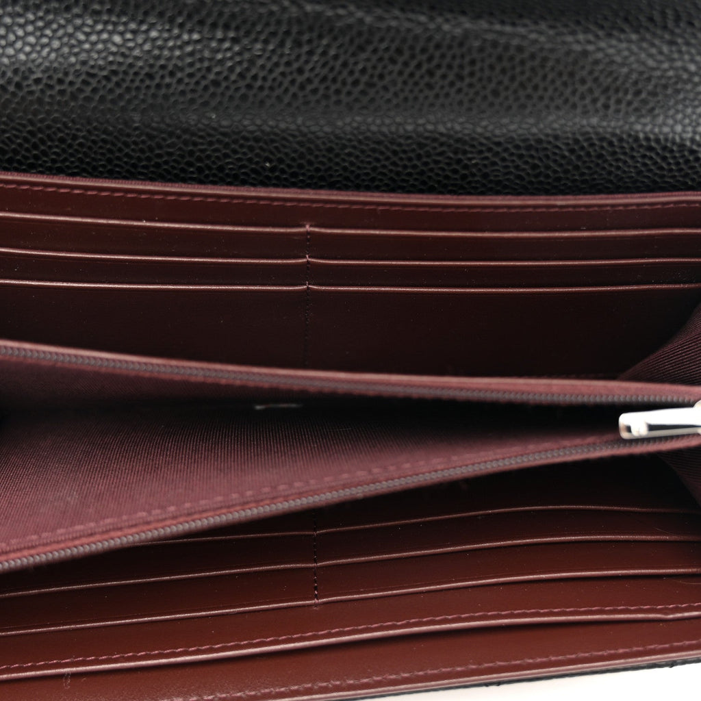 Caviar Quilted Large Gusset Flap Wallet Black