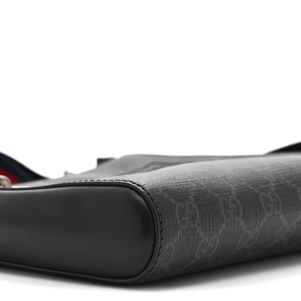 Gucci GG Supreme Monogram Web Small Flat Messenger Bag Black Grey