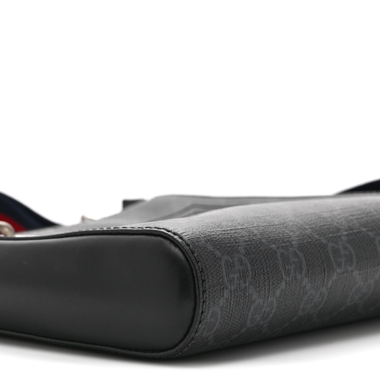 Gucci GG Supreme Monogram Web Small Flat Messenger Bag Black Grey