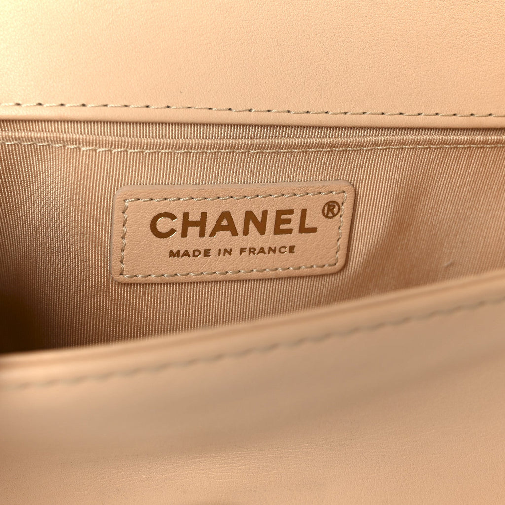Chanel Calfskin Quilted Small Boy Top Handle Flap Beige Clair
