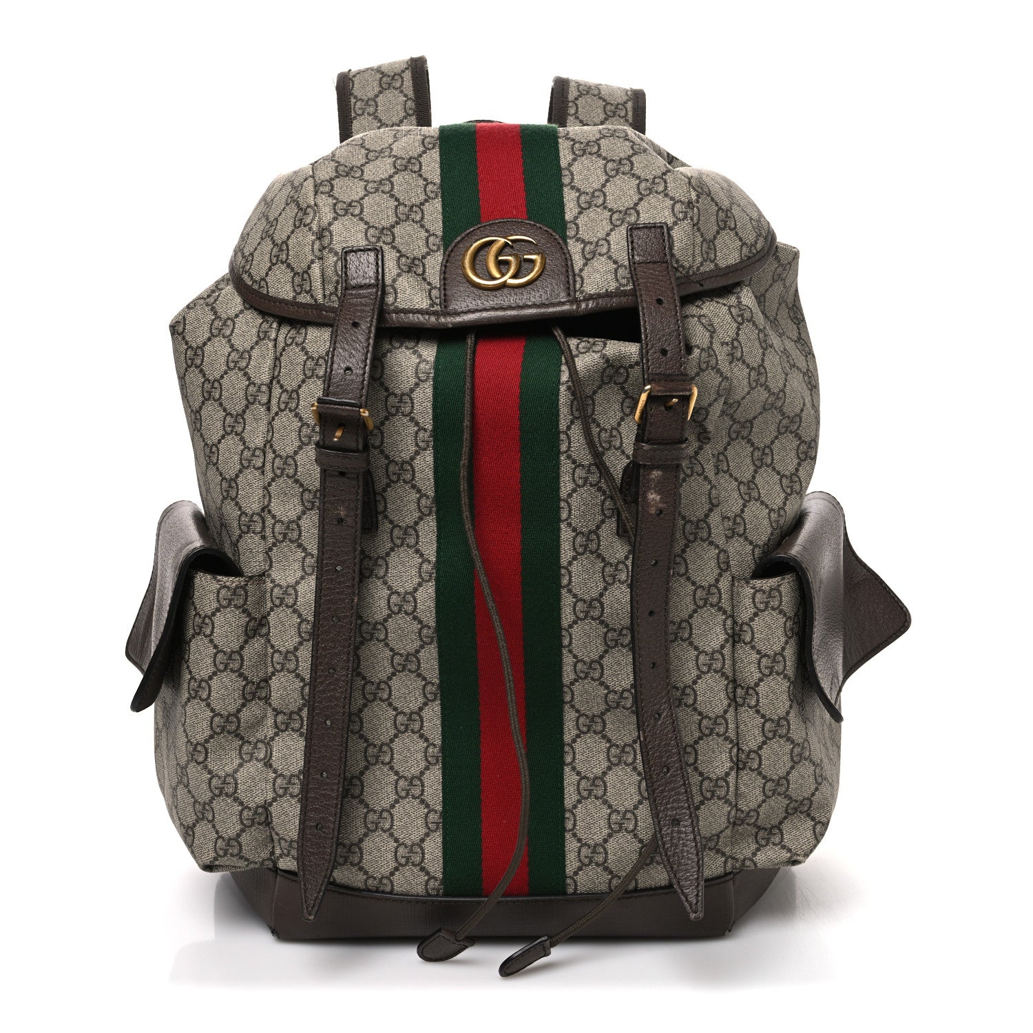 Gucci GG Supreme Monogram Medium Ophidia Double Buckle Backpack Brown