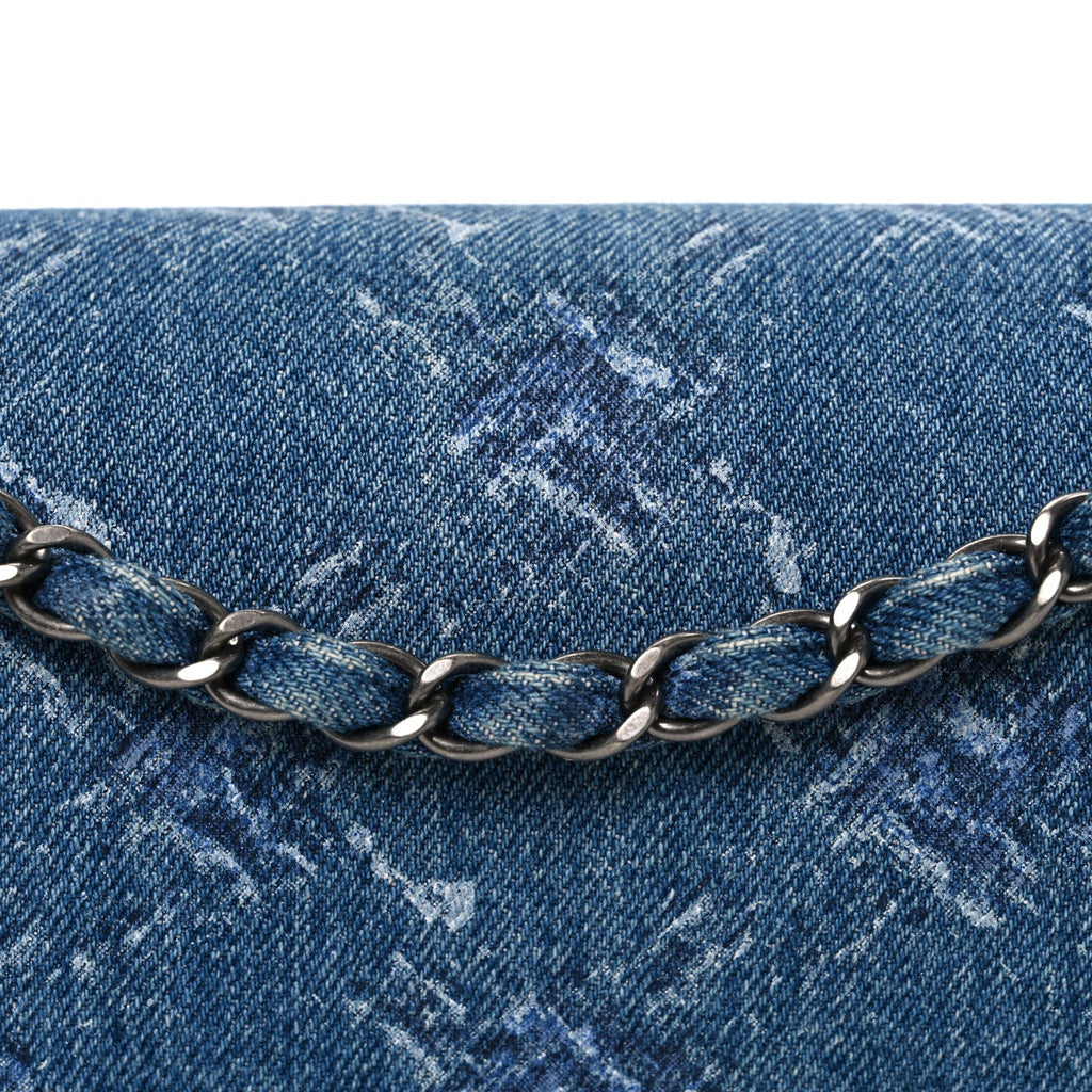 Chanel Denim Bleached Chain Medium Double Flap Blue