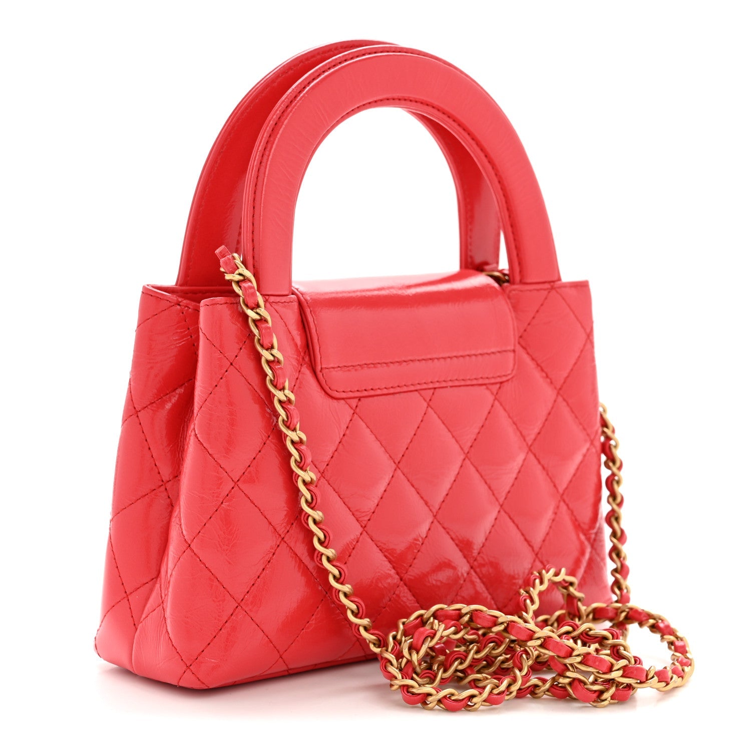 Chanel Shiny Aged Calfskin Quilted Nano Kelly Shopper Red