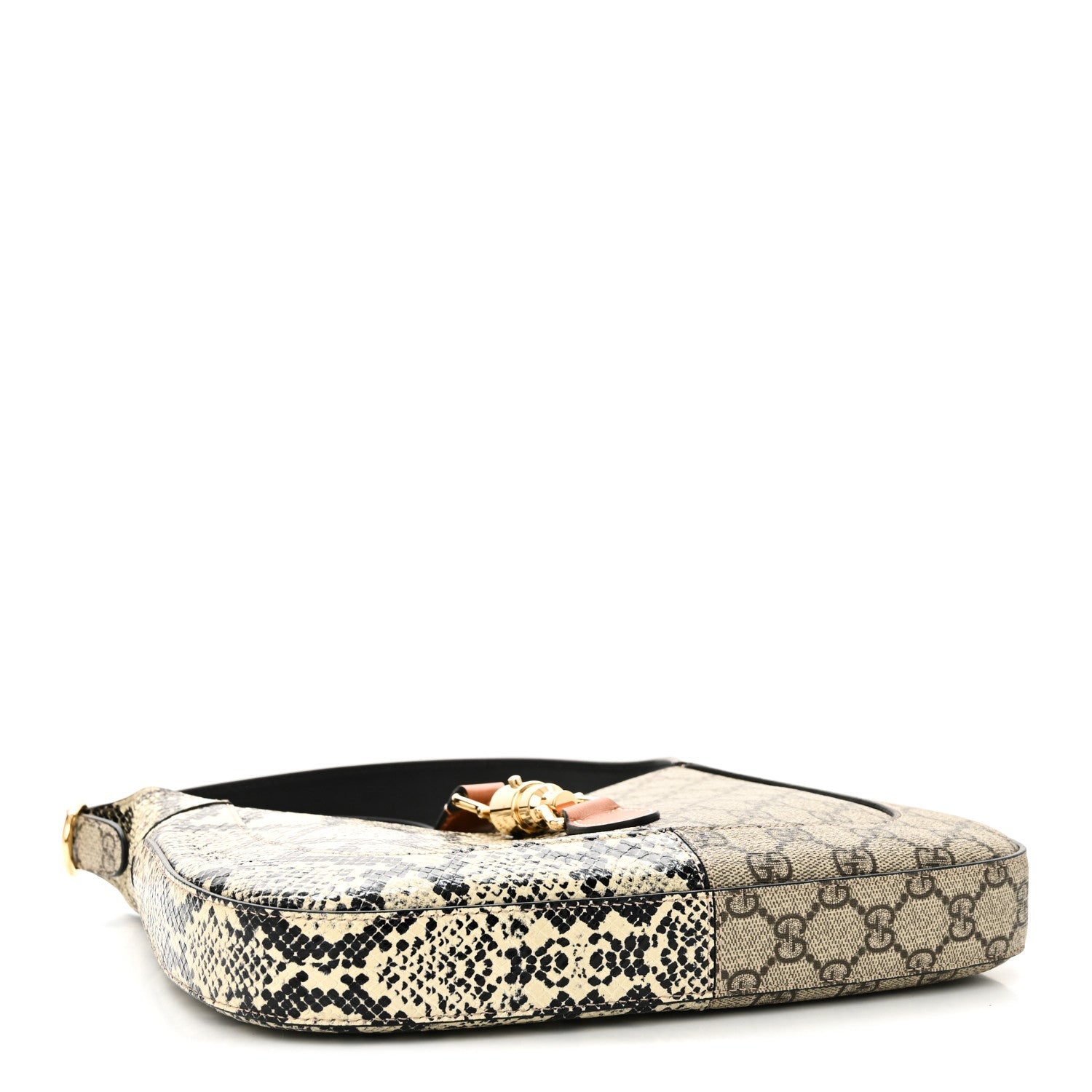 Gucci GG Supreme Monogram Snakeskin Small Jackie 1961 Hobo Beige Ebony