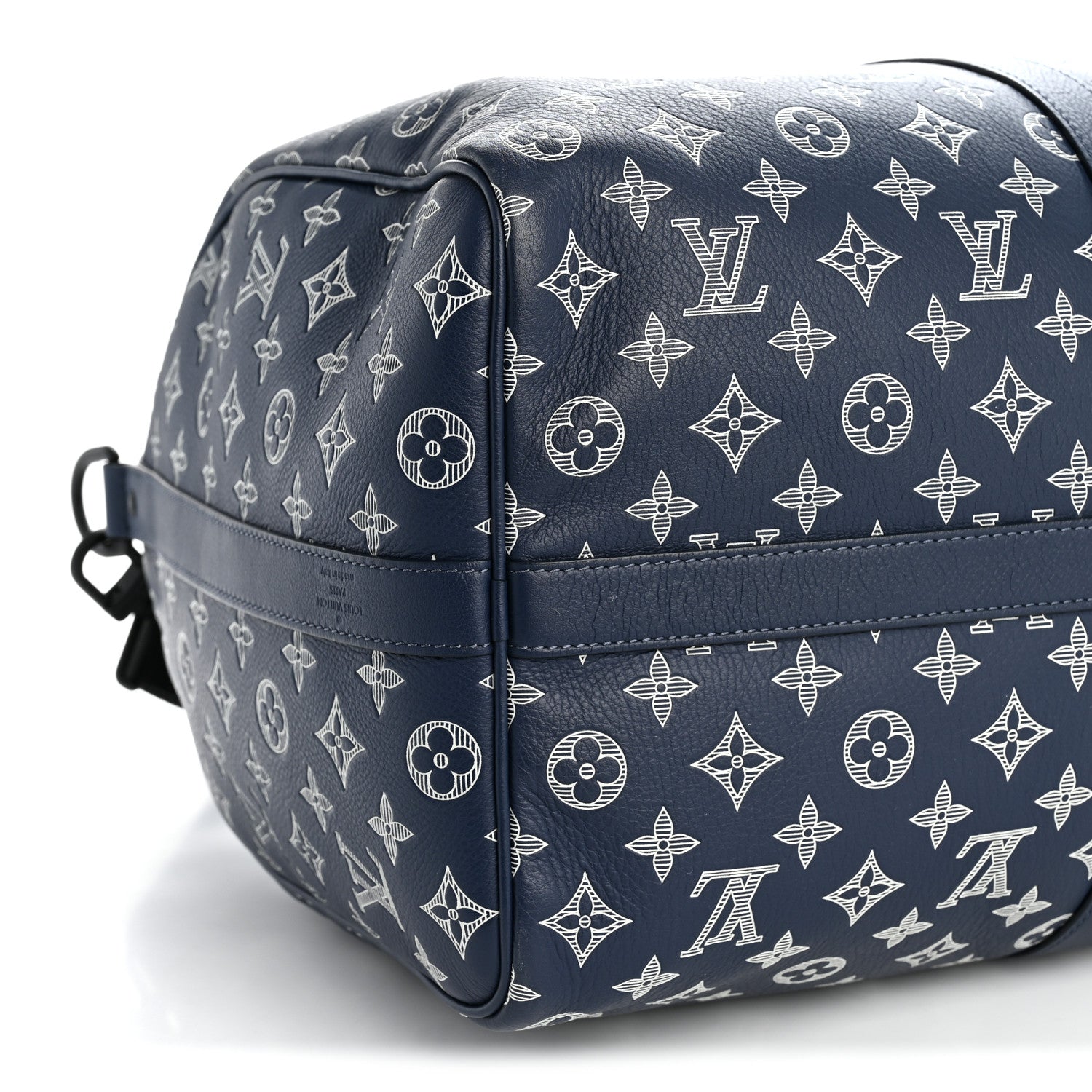 Louis Vuitton Calfskin Shadow Monogram Keepall Bandouliere 50 Ink Blue White