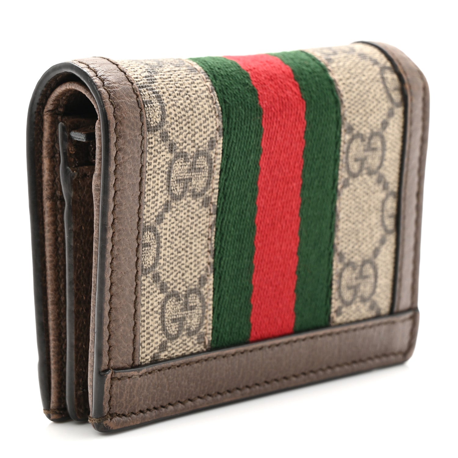 Gucci GG Supreme Monogram Web Ophidia Card Case Beige New Acero